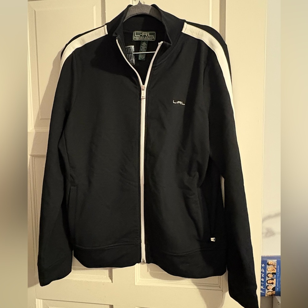 Vintage Lauren Ralph Lauren Black and White Women's Track Jacket Sz L